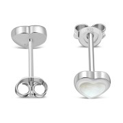 Mother of Pearl Heart Silver Stud Earrings, e344